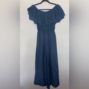 Lulu’s XS Elegant Blue Off-Shoulder Jumpsuit